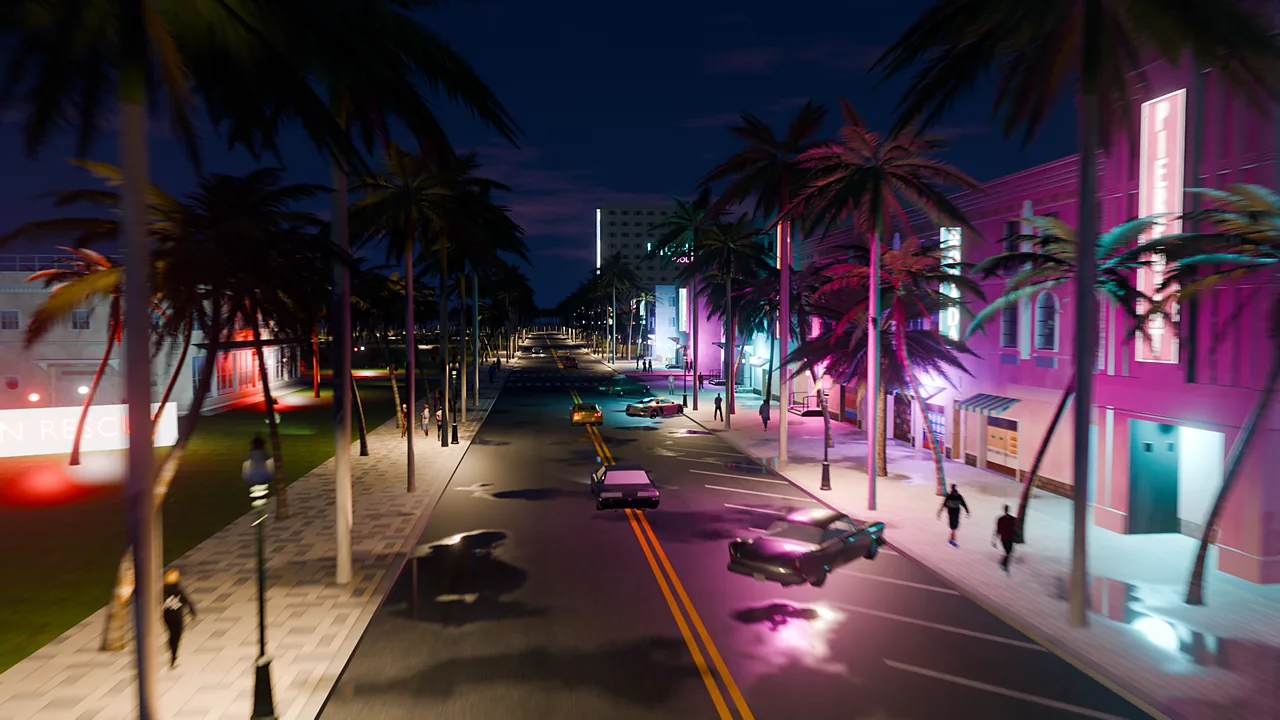 Ocean Drive уночі в рожевому й блакитному неоні